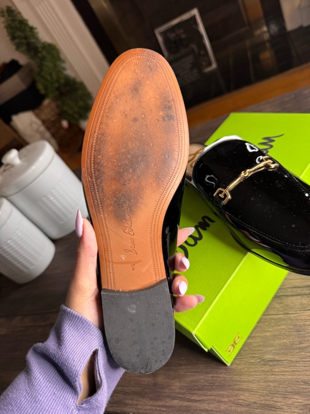 Sam Edelman Black Patent Slip-On Mule with Gold Bit - Picture 3 of 6